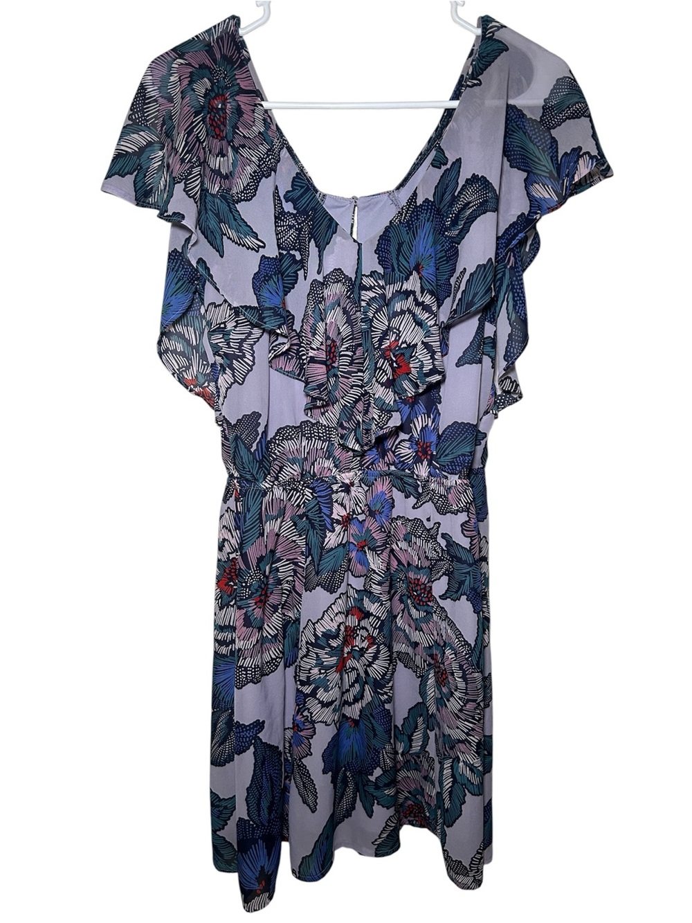 Maurices Floral V-Neck Ruffle Sleeve Dress Lavender Whimsy Goth Fairy Country